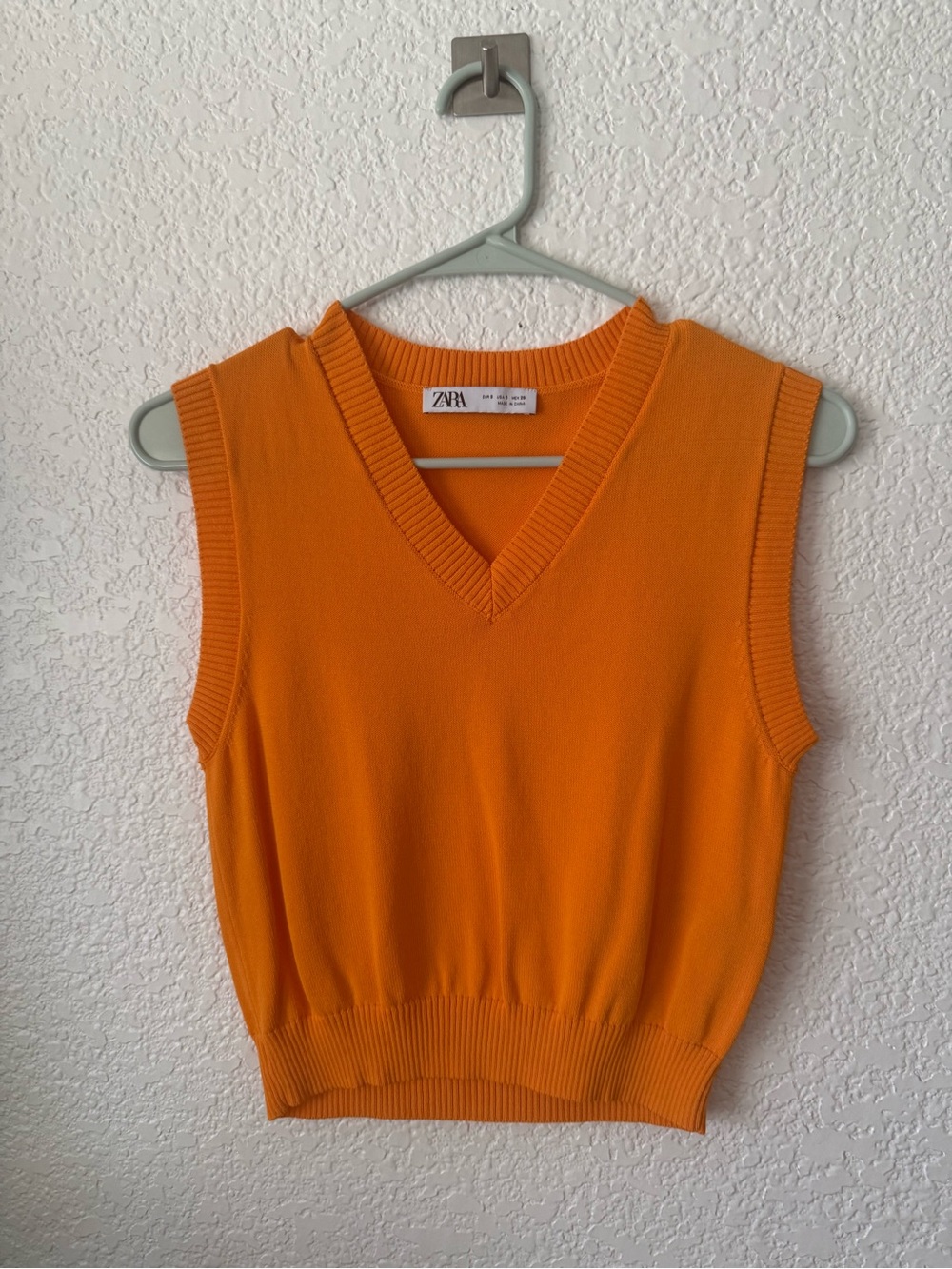 Zara Bright Orange V-Neck Sleeveless Knit Vest